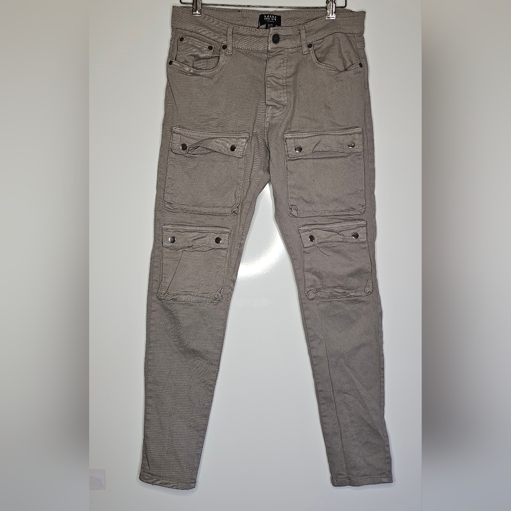 Boohoo Men's Gray Cargo Pants 32R Stretch
